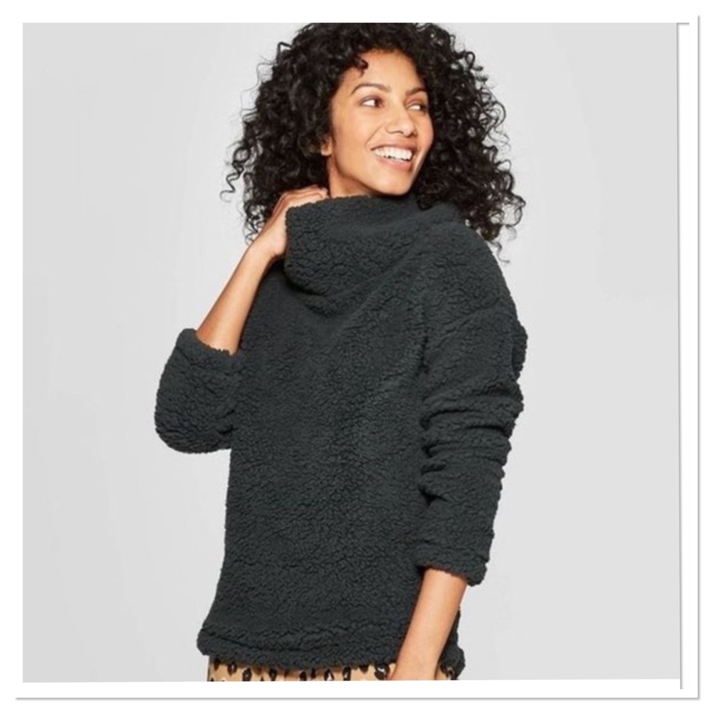 Women’s Super Soft Cowl Neck Sherpa Sweater, Green M a. new day NWT